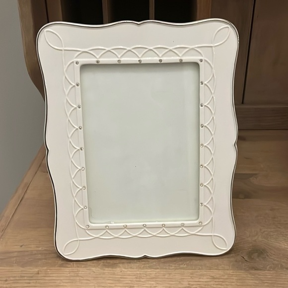 Lenox “Bliss” Picture Frame 5” x 7” Wedding Photo Gemstones White Silver Trim - Picture 1 of 5